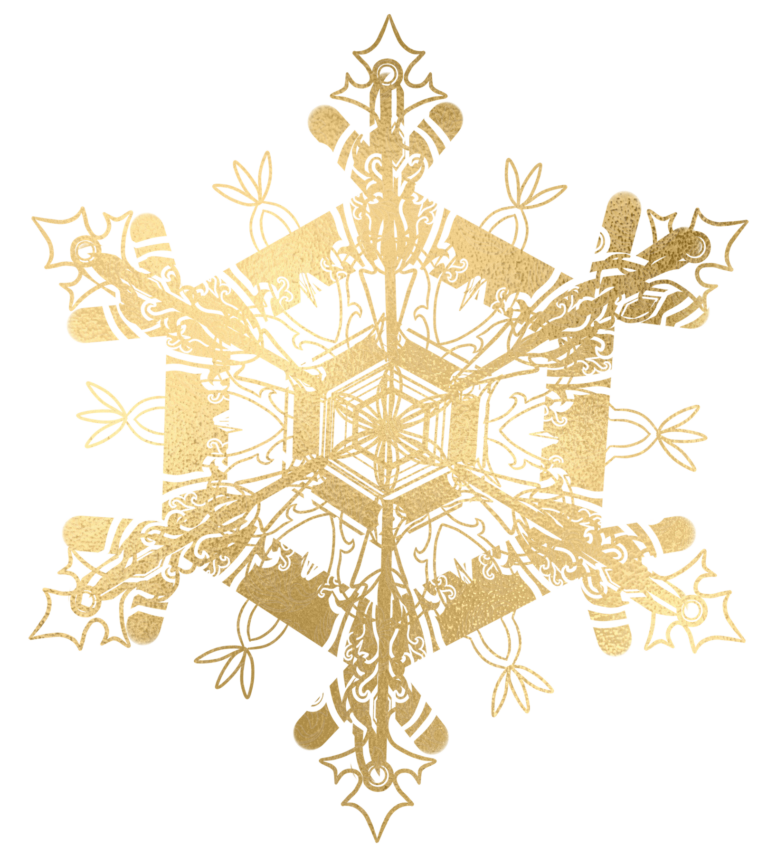 golden snowflake ornament with intricate holly and filigree detail, Grey Barn Handwerk, Saskatchewan.